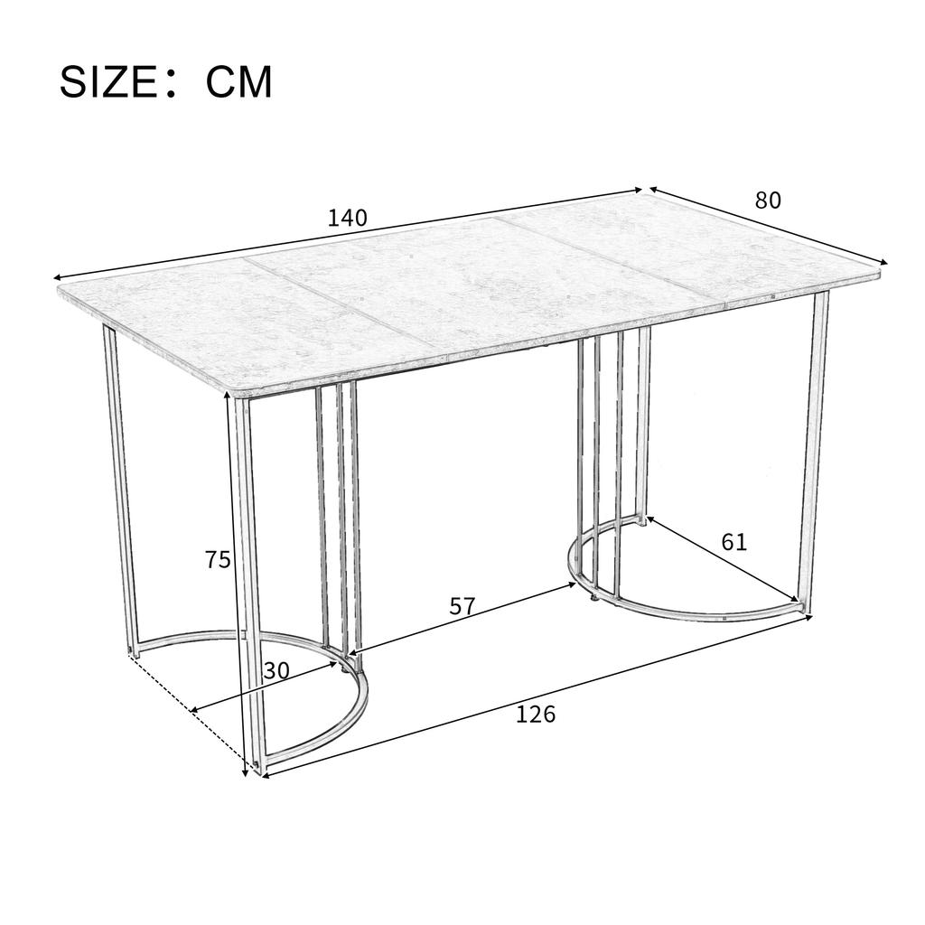 Dining Set (5-piece), Dining Table with 4 Chairs, 140×80cm Kitchen Table with Black Metal Legs, MDF Table Top in White, Dark Grey Linen Dining Chairs