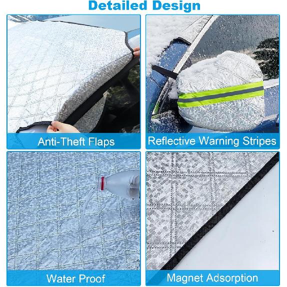 NUZEKY Windshield Cover for Ice and Snow: Car Windshield Snow Cover with 5 Layers Protection, Strong Magnetic Edges Frost Guard Windshield Cover, Car