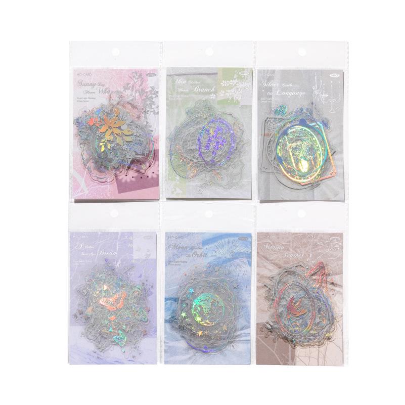 MomoPET Retro Silver Stickers - 3D Hot Stamping Plant Journal Pack in Floating Dreams Ins Style