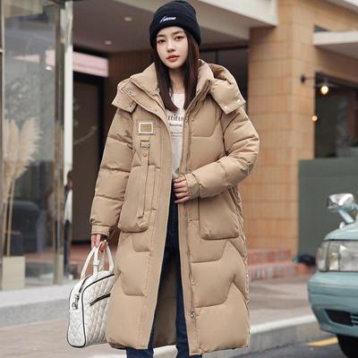 Women's Winter Long Cotton Jacket with Detachable Hood - Knee-Length, Thick-Padded Outerwear