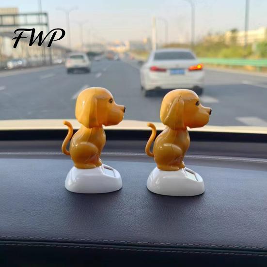 Healing Desk Toy Solar Dog Car Dashboard Toy, Yellow Puppy Nodding Figure, Auto Swing Bumpy Road Stable Decor for Office Desk, Powered Cute