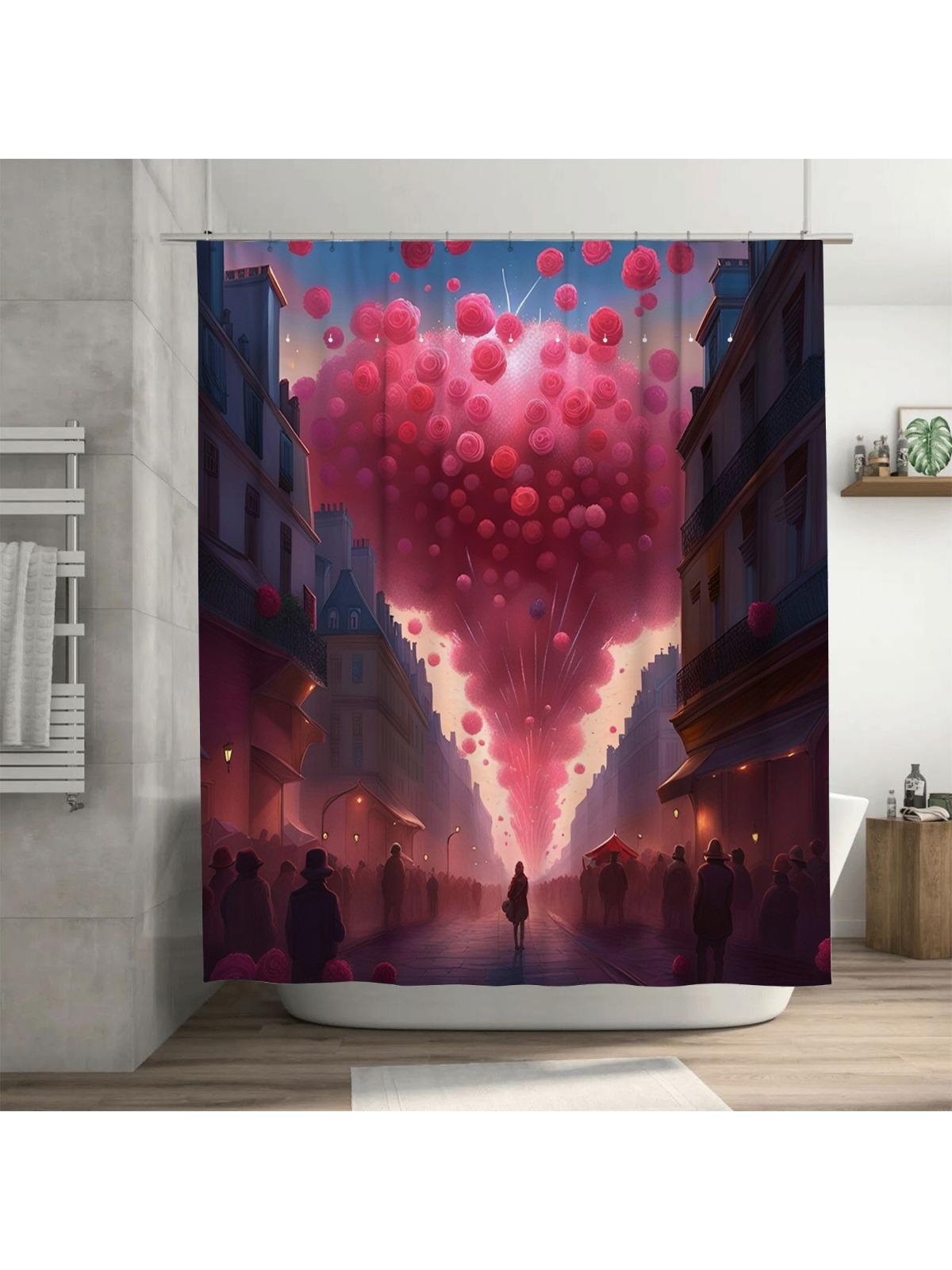 Romantic Rose Fireworks Shower Curtain | Elegant Bathroom Decor 90X180cm