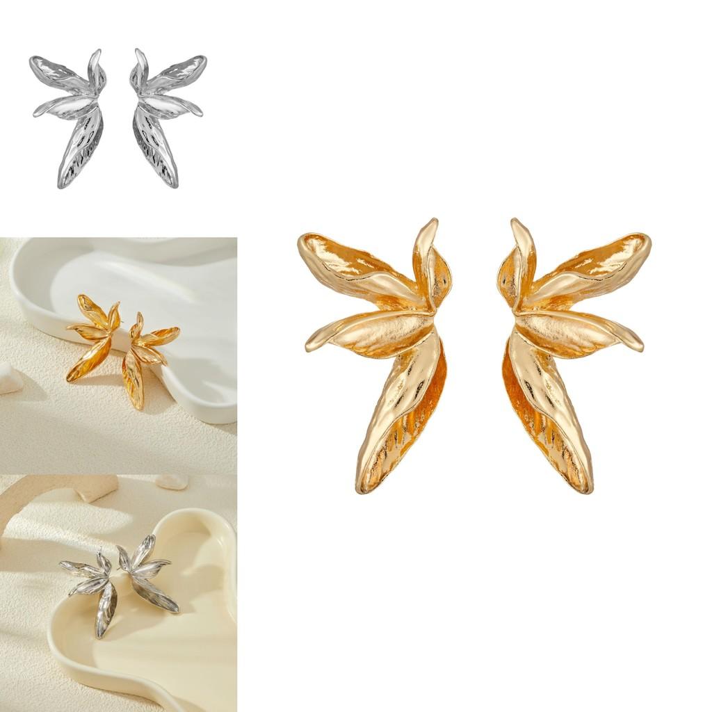 Luxurious Gold And Silver Vintage Floral Leaf Stud Earrings For Women With Plant Motifs