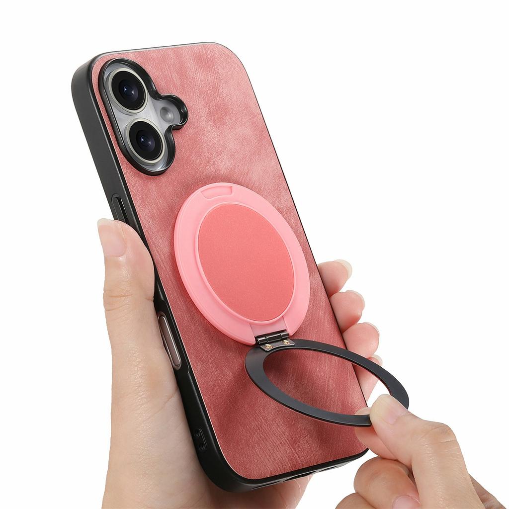 For iPhone 17 Phone Case with Rotating Kickstand Stress Relief Retro Leather Back Cover