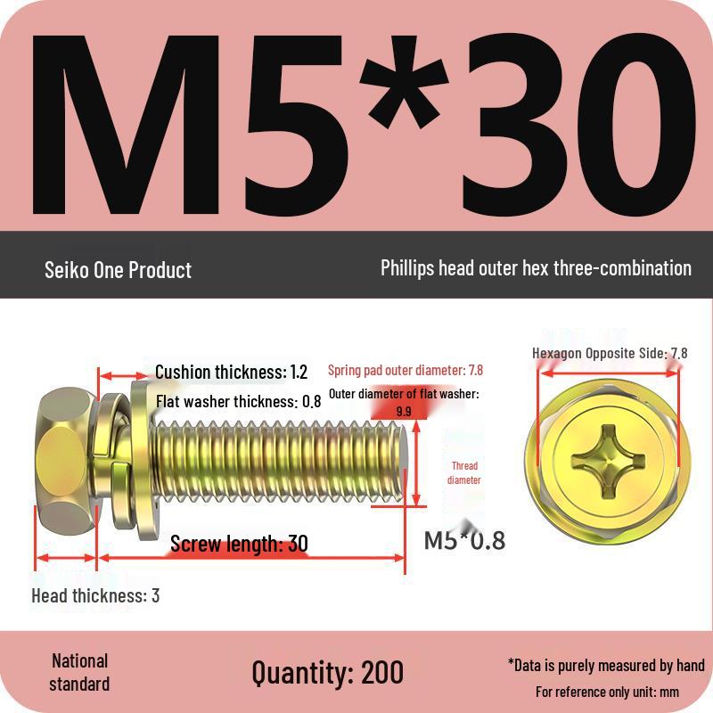 Hexagon Head Combination Screw Bolt Set with Washer and Spring Washer