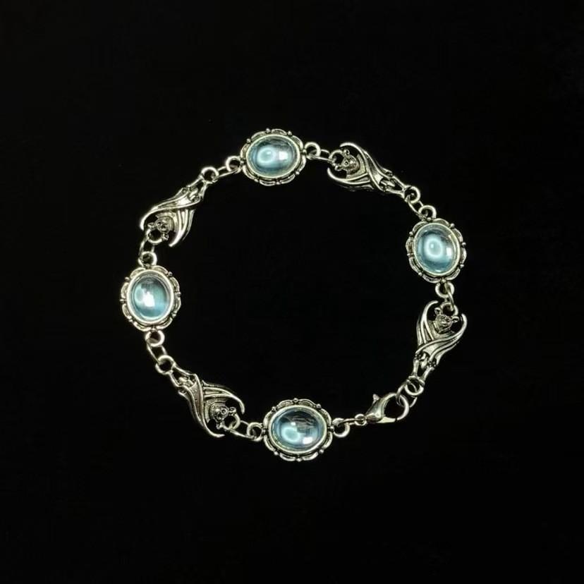 Bat Jewelry Bracelet Alloy Silver And Blue Glass Beads For Women And Men Gift