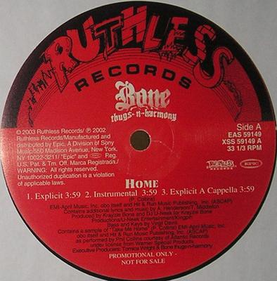 12inch Record BONE THUGS-N-HARMONY - Home EAS59149PROMO Ruthless Record 2003 US Rap & Hip-Hop/R&B Used