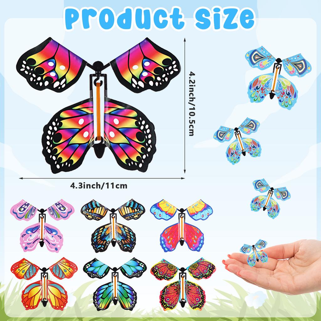 120 Pcs Flying Butterfly Toys Wind Up Flying Butterfly Card Surprise Gifts Butterfly Fairy Flying Toy In The Book Rubber Band
