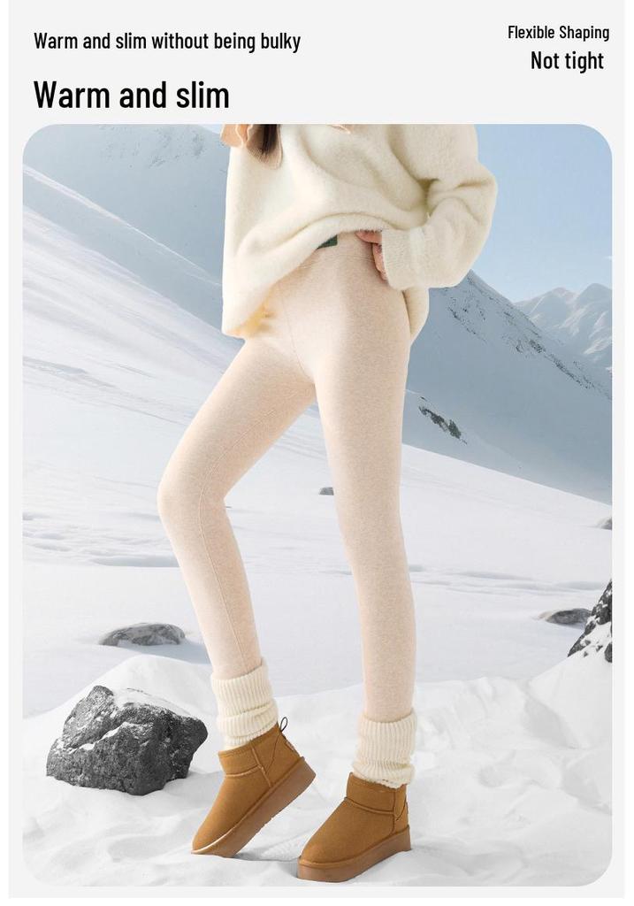 Women's Lambswool Cotton Pants - Autumn/Winter Thick Base Layer Plus Velvet, 2025 New Style Warm Tight Leggings.