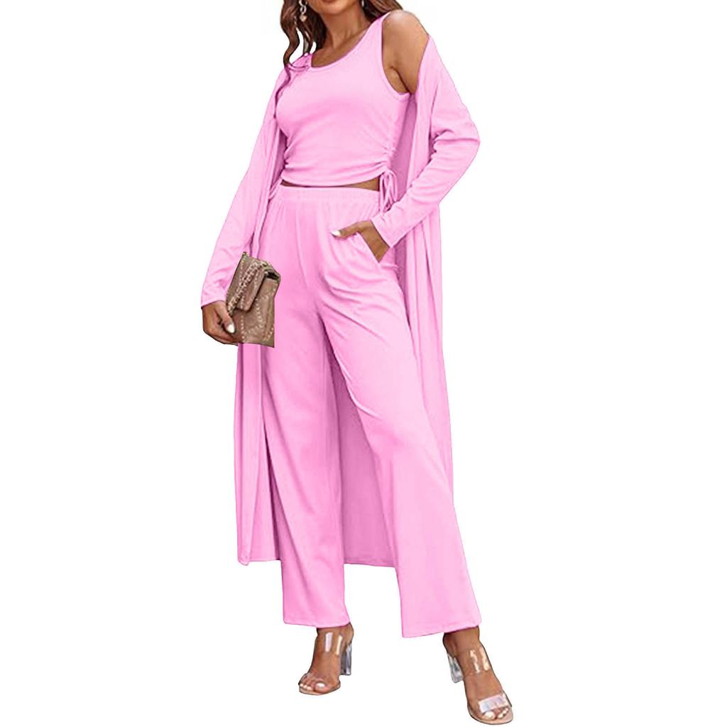 Wide Leg Suit Trousers Women Women Casual Fashion 3 Piece Cardigan Drawstring Vest And Ropa De Mujer Verano 2024 Tendencia