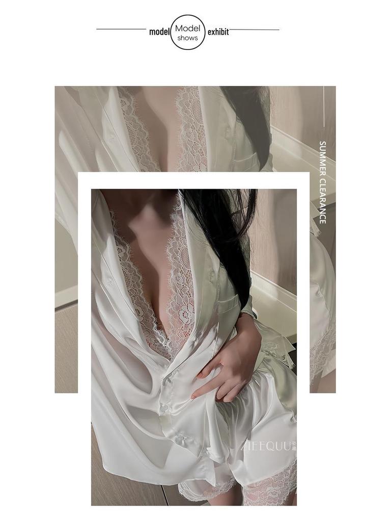 Ziqu Plus Size Boyfriend Style Lace Nightgown - Sexy Two-Piece Thin Homewear