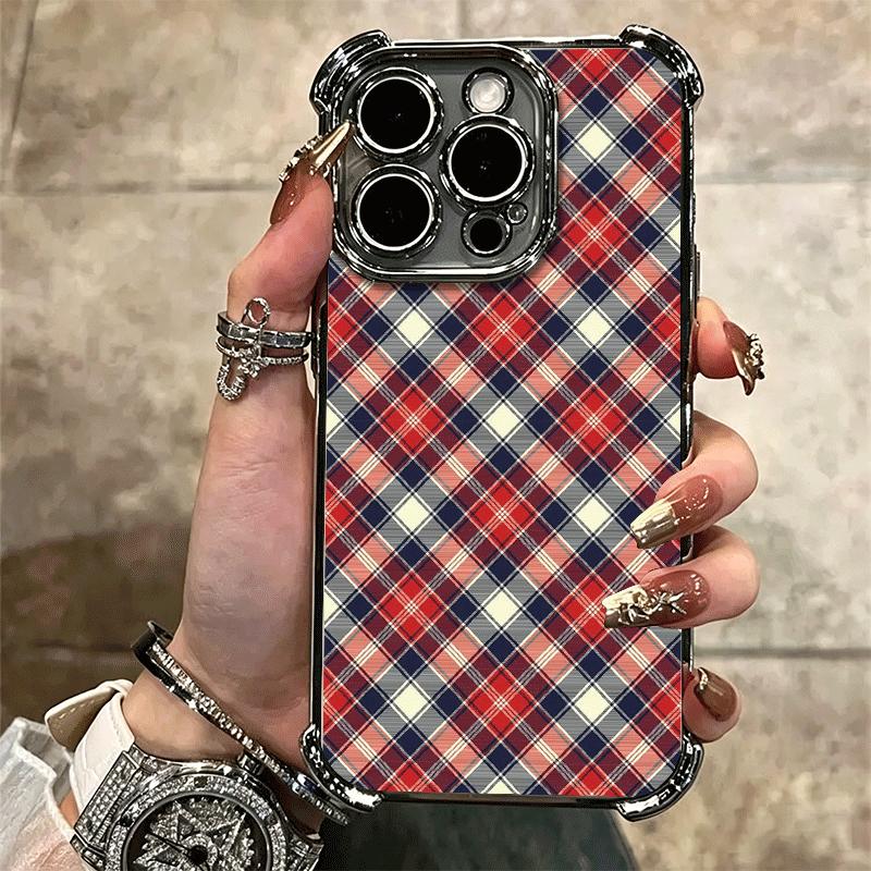 Clan Stewart Tartan Plaid Pattern Soft Phone Case For iPhone 15 16 17 Air 14 Pro Max 16E Plus 13 12 Mini Plating Anti-Fall Funda