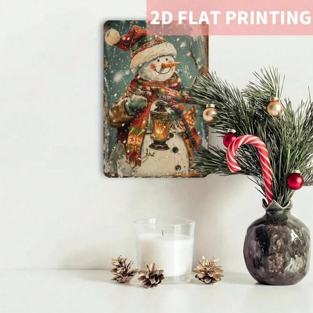 2D Flat 12x8 Inch Vintage Christmas Snowman Metal Tin Sign Rustic Wall Plaque Durable Farmhouse Decor for Living Room Coffee Shop Garage Garden