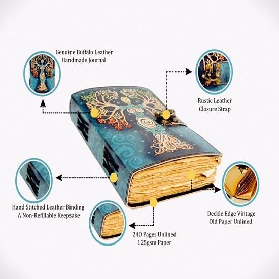 Blank Spell Book of Shadows Journal with Lock Clasp Handmade Deckle Edge Paper Leather Bound Journal for Women and Men Travel Notebook for Writing