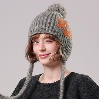 Knitted Hat Women's Winter Braid Tether Wool Ball Wool Hat Warm Hat