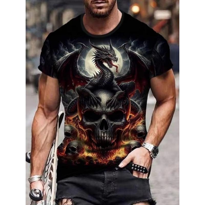 3D Dragon Print Fashion Men's T-shirt Daily Casual Mens Short Sleeve Summer Outdoor Street Men's Top Fitness Sports Men's Tee