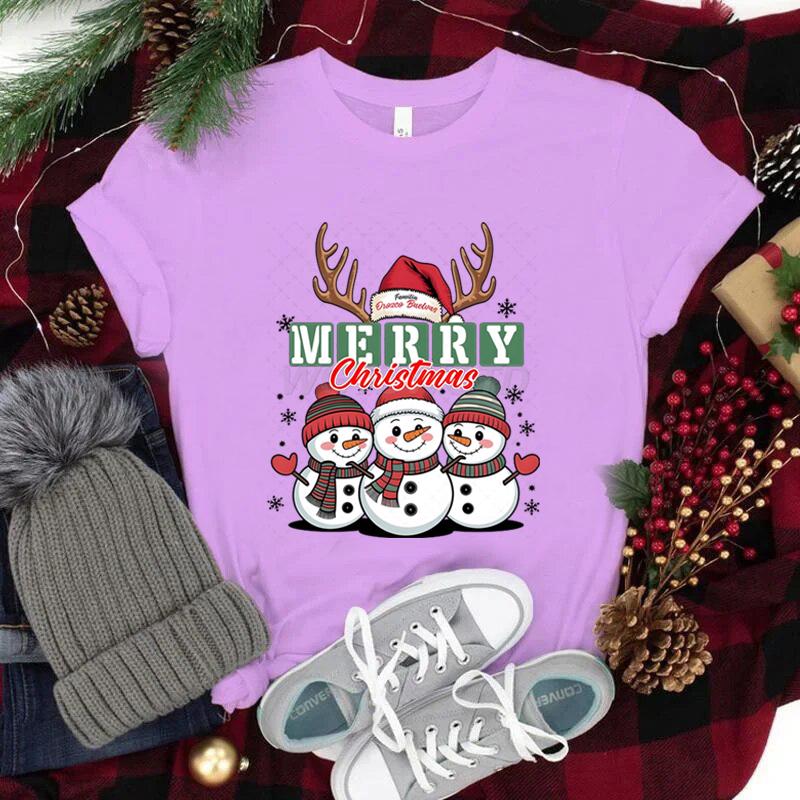Feliz Natal Fofo SnowUnisex Camisetas Gráficas Mulheres Festa de Natal Camiseta Combinando Camiseta Festiva de Feriado Ano Novo FeVestuário Unissex