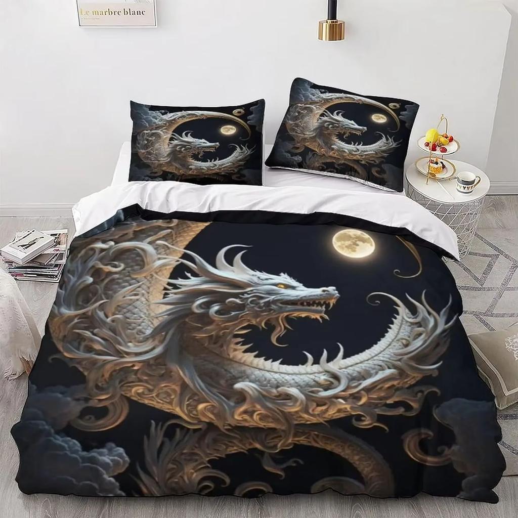 Cartoon Dragon Bedding Set 2 Pieces Bed Cover And Pillowcover For Boy Girls Bedroom, Microfiber Single Duvet Covers With Zipper