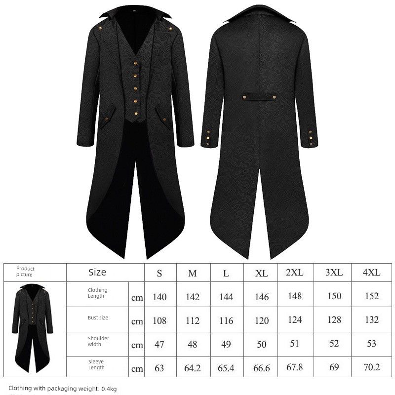 [Hot Sale] European and American Medieval Retro Coat Cosplay Costume Men's Mid-Length Punk Retro Tailcoat.