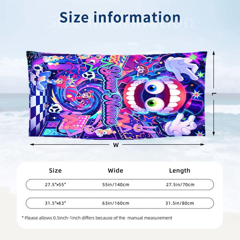 The Amazing Digital Circus Beach Towel, Personalized Custom Text, Quick Dry Soft Large Towel For Swimming Pool Travel