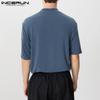 INCERUN Oversized Men High Neck Short Sleeve Casual Loose T Shirts Undershirts
