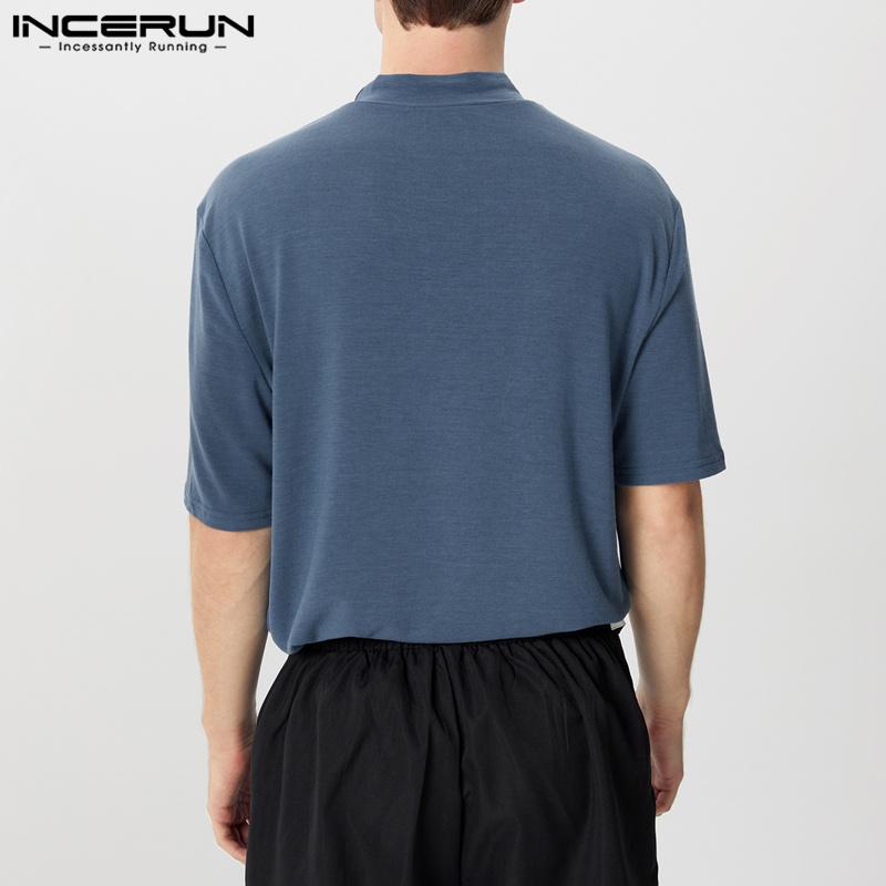 INCERUN Oversized Men High Neck Short Sleeve Casual Loose T Shirts Undershirts
