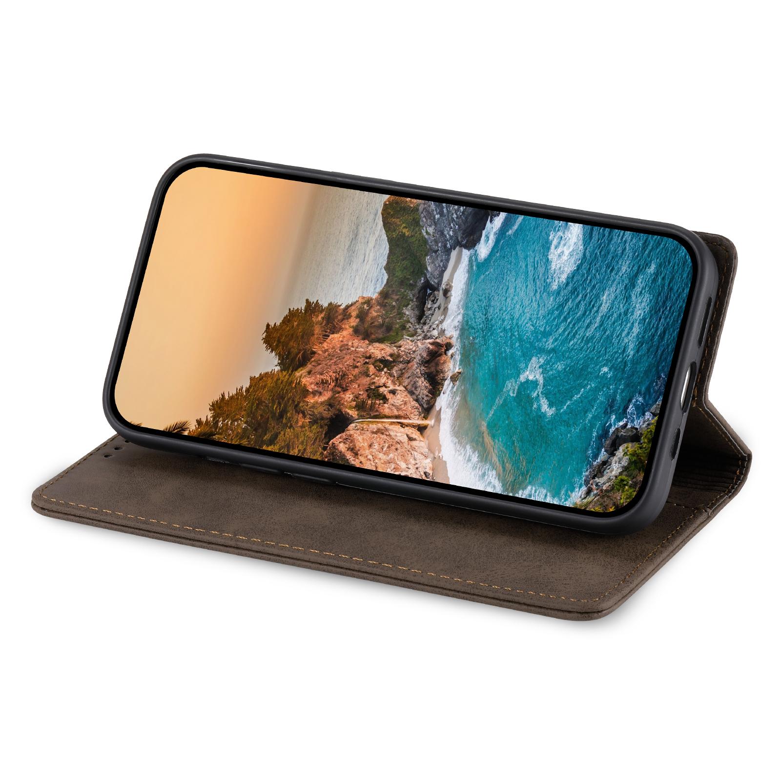

DF-05 RFID Blocking Phone Case For Xiaomi 13 Ultra,Wallet PU Leather Coated Matte TPU Stand Cover Brown