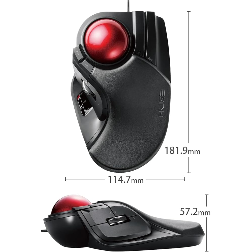 Mouse USB cablato ELECOM con Trackball, Sfera Grande, 8 Pulsanti, Funzione di Inclinazione, Nero (M-HT1URXBK)