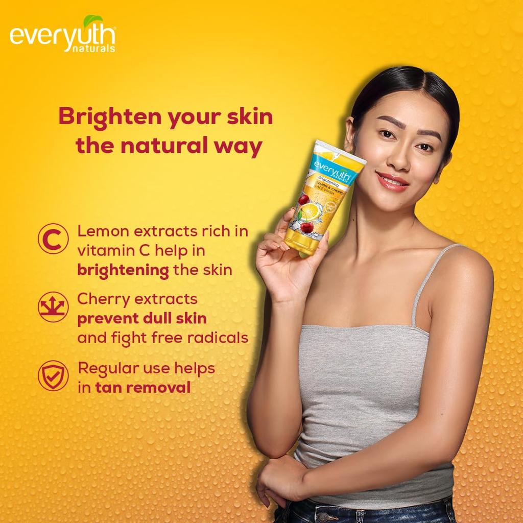 Everyuth Naturals Brightening Lemon And Cherry Face Wash 150g Pack For Deep Cleansing Oil Control Tan Reduction