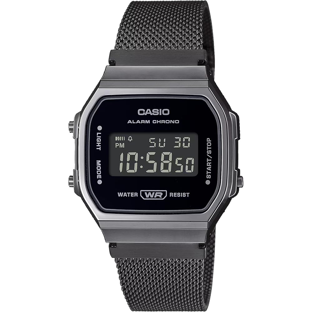 Casio A168WEMB-1BV Men s Vintage Collection Gunmetal Mesh Band Alarm Chronograph Illuminator Digital Watch