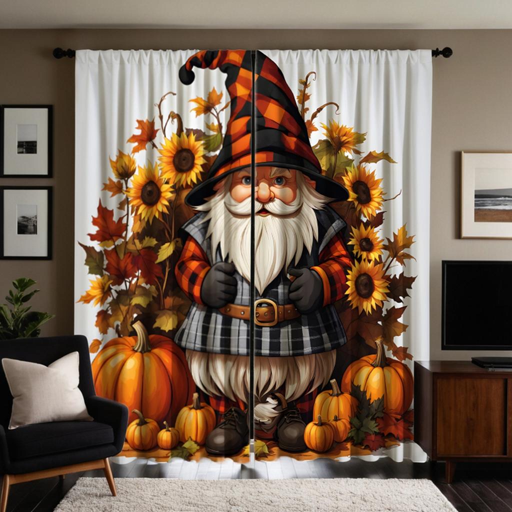 2 Stück HD Tragehut alter Kürbis Sonnenblume dekorativer Vorhang Gelbe Bindung digital bedruckter Vorhang Heimdekorationsstil dekoriert