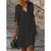 New loose lapel button medium sleeve solid color cotton and linen shirt dress