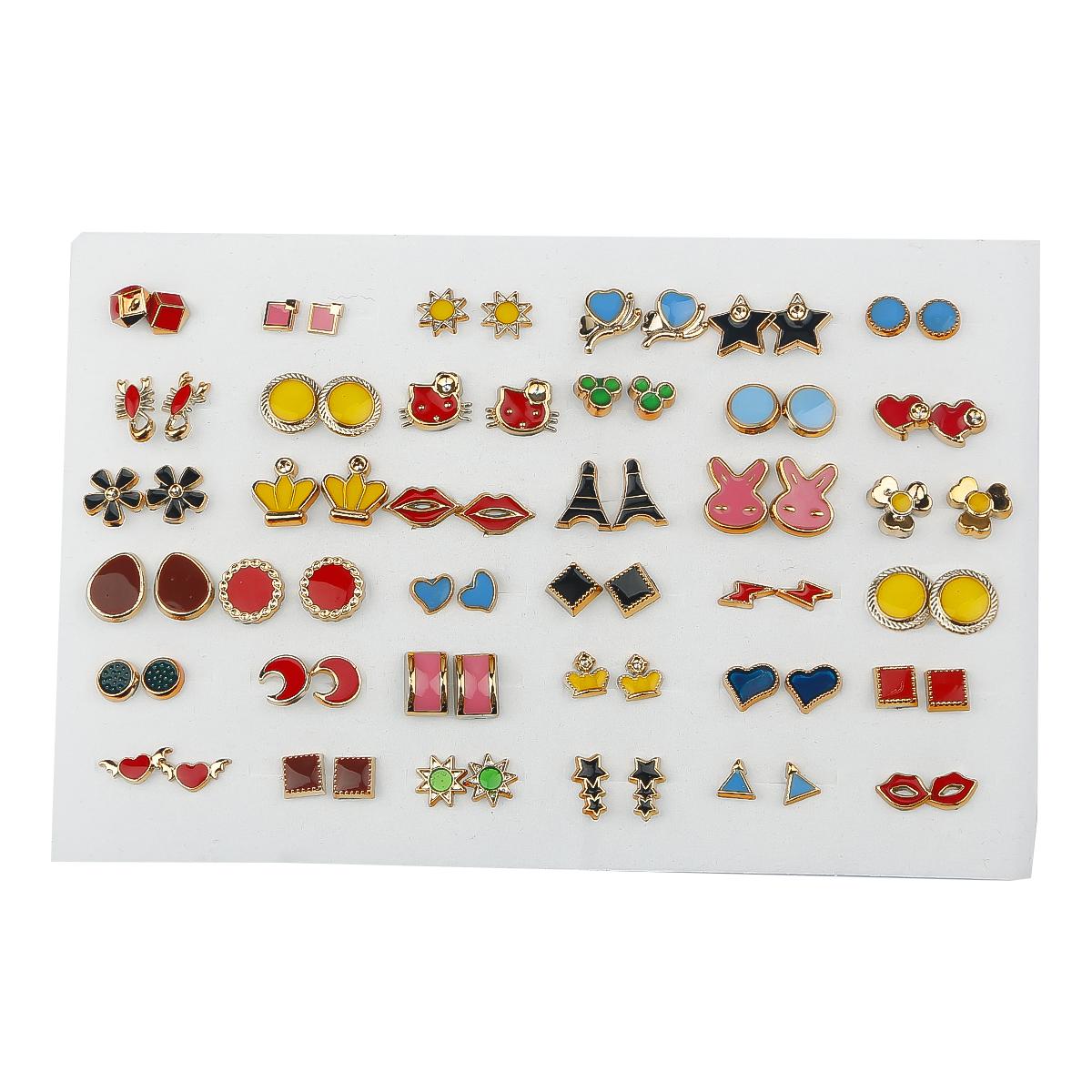 

36 пар сережек-гвоздиков из пластика в смешанном стиле со стразами, цветами, геометрическими фигурками и животными для женщин и девочек, ювелирные аксессуары