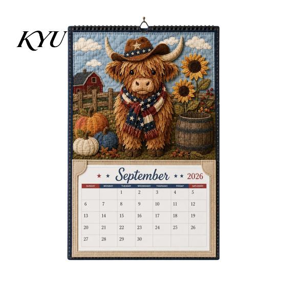 DIY Hanging Wall Decor Highland Cow Farmhouse Calendar Kit for 12 Months, Handmade Cute Animal Desk Accessory Paper And Cloth Craft Set, Rustic