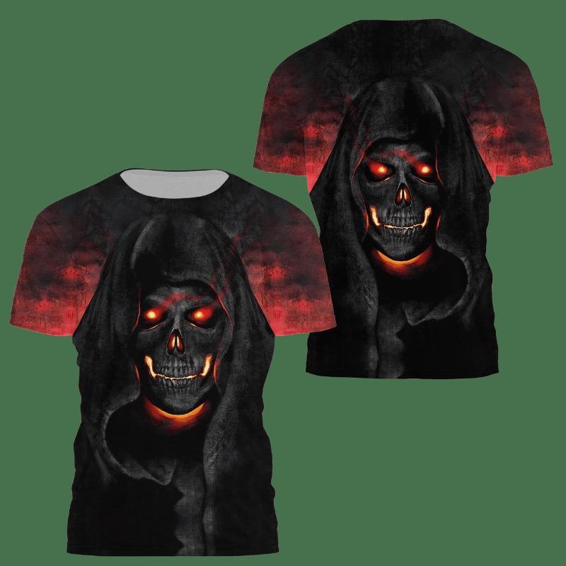 Men's 3D Printed T-Shirt Horror Skull Print Short Sleeve O-Neck Pullover Casual Top