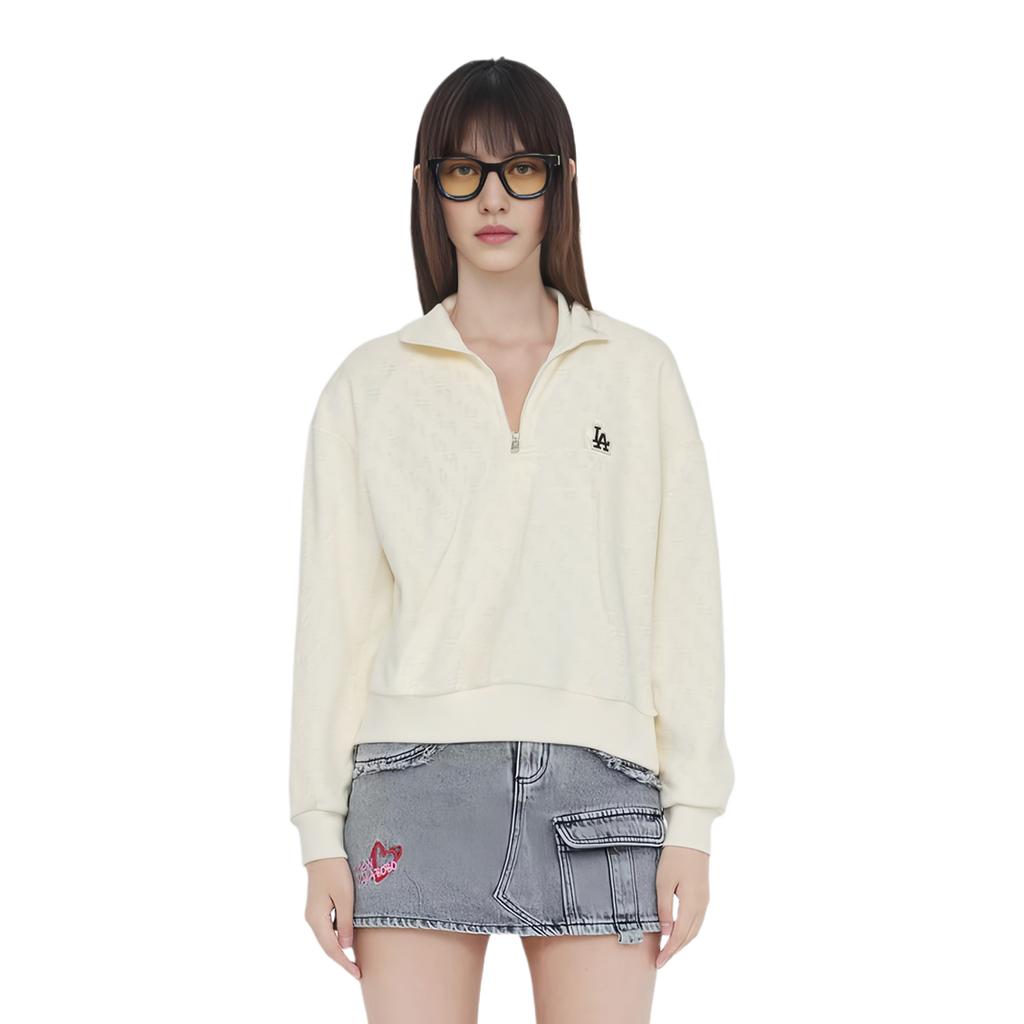 MLB Los Angeles Dodgers Solid Letter Logo Jacquard Long Sleeve High Neck Pullover Sweatshirt Women sweatshirt White 3FMTM2134-07CRD