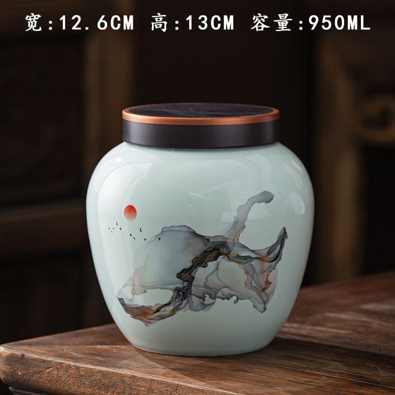 Creative Painted Mountain Pattern Ceramic Tea Jar Large Capacity Sealed Moisture-proof Storage Jar Coffee Beans Candy Food Jar