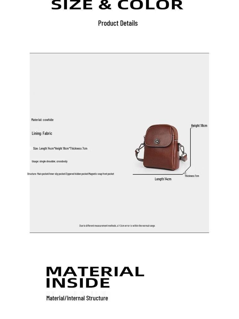 2025 New Genuine Leather Vertical Crossbody Bag for Women - Versatile, Multi-Layer, Fashionable, High-End Phone Bag