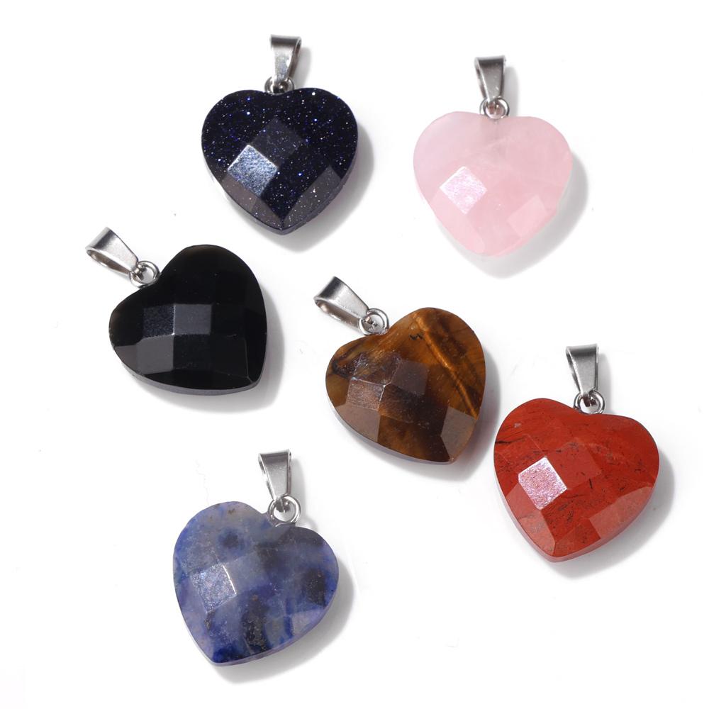 5 Stück/Los 16MM Naturstein Kristall Herz Anhänger Amethyst Lapislazuli Rosenquarz Heilkristall Edelstein Charms für DIY