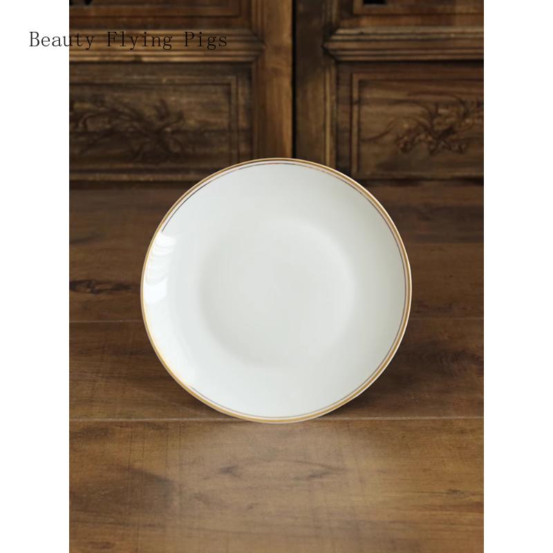 1 buc tavă pentru fructe ceramică placată cu aur, fără model, tavă pentru fructe din porțelan alb, pentru decorațiuni feng shui în stil Buddha