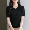 Summer Ice Silk Knitted Shirt Hollow Out Loose Top Temperament Short Sleeve T-shirt for Women