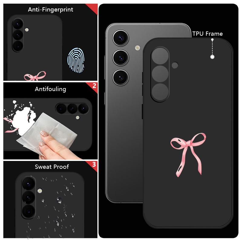 Pink Bow Pattern Phone Case For Samsung Galaxy A57 A17 A56 A16 A55 A15 A54 A36 S25 FE S26 S24 S23 S22 Ultra Soft Lanyard Cover
