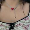 Fashion Red Heart Neck Chain Sweet Temperament Clavicle Chain Necklace Adjustable Choker Jewelry Gift for Women Girls