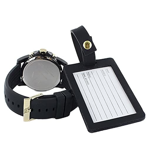 Armani Exchange Men's [Special Box Set] Chronograph Watch with Travel Tag and Name Tag, Black and Gold, AX7105
