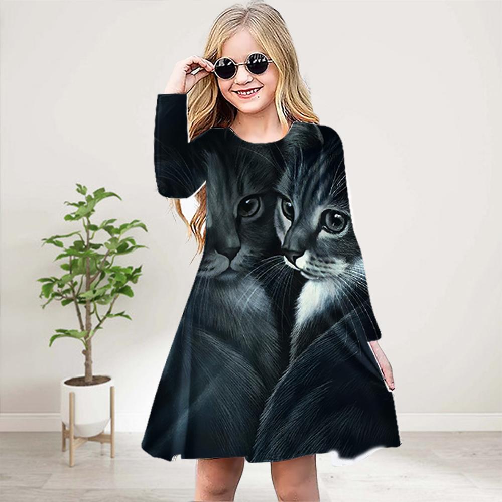 

Повседневное платье для девочек с 3D-принтом, розовым кристаллом и круглым вырезом, с длинными рукавами, детское платье принцессы 80