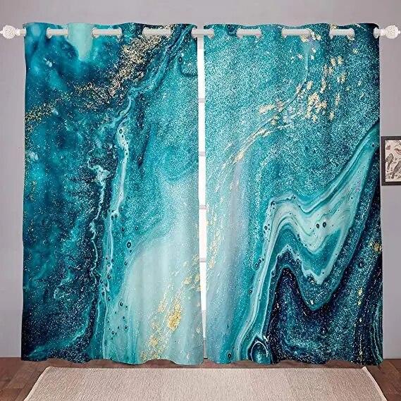 

Polyester Living Room Drapes Marble Pattern Winter Curtains For Bedroom Home Decor Ready Made Thermal Insulated W50xH130(CM)x2PCS-Rod pocket