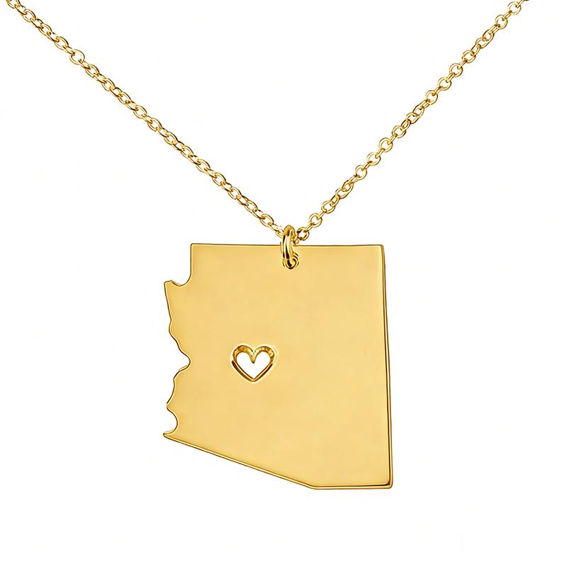 Classic United States Map Pendant Necklace Stainless Steel Arizona Map Necklaces Jewelry Gifts золотой