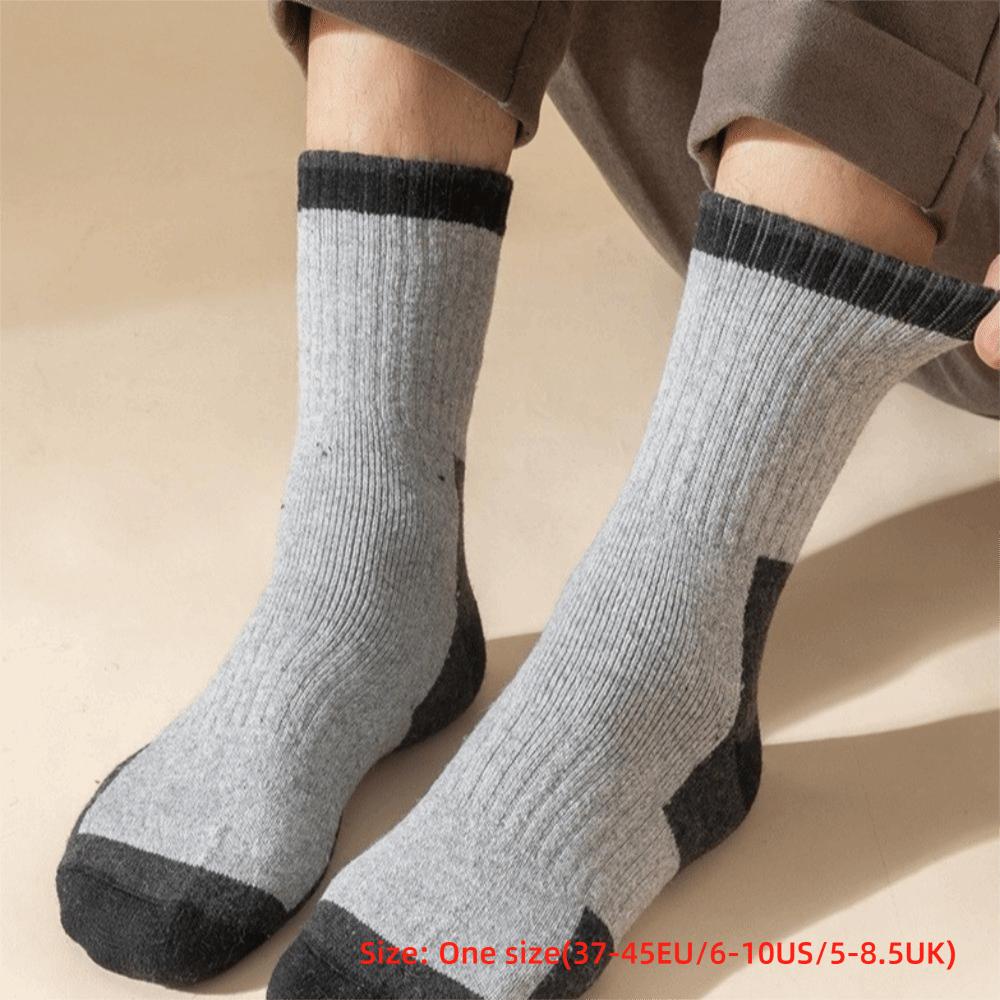Casual Comfortable Men's Thick Wool Socks Soft Warm Colorblock Sports Socks Breathable Moisture-Wicking Mid-calf Socks