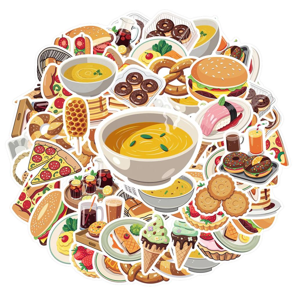 35pcs-50pcs Cartoon Dessert Stickers Vibrant Food Stationery Stickers Graffiti Decals For Laptop Motorcycle Luggage Phone