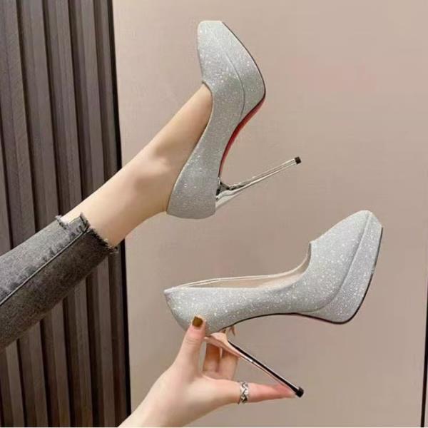 

Fashion Slip On Bridal Shoes Casual Heels Sandals Ladies Basketball Platform 2025 Lace-Up Pointed Pumps Bling Bling Slip-On Bride Comfor 35